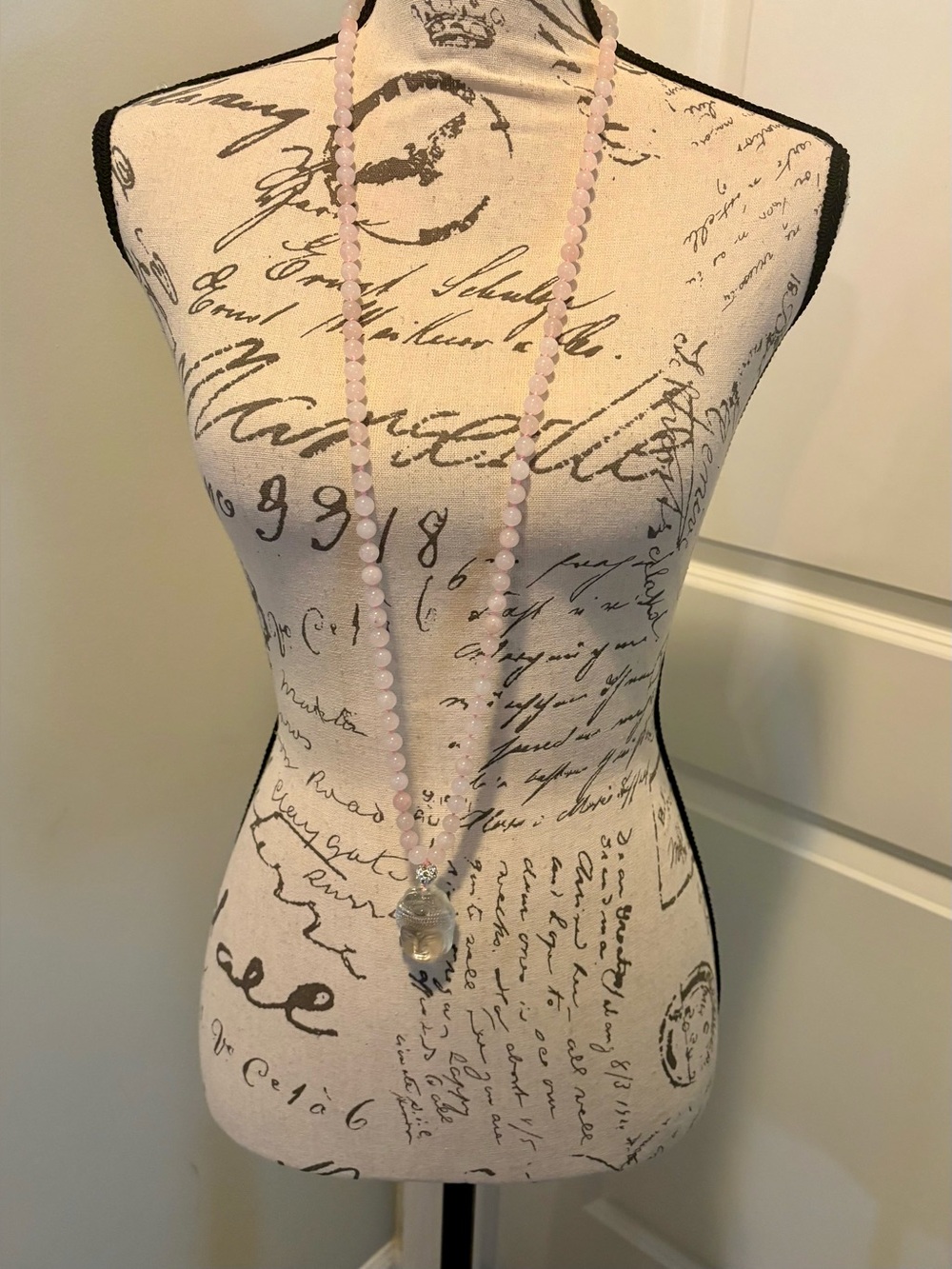 Vintage Rose Quartz Buddha Necklace Rock Crystal Pendant Hand Knotted 40” - Picture 15 of 15